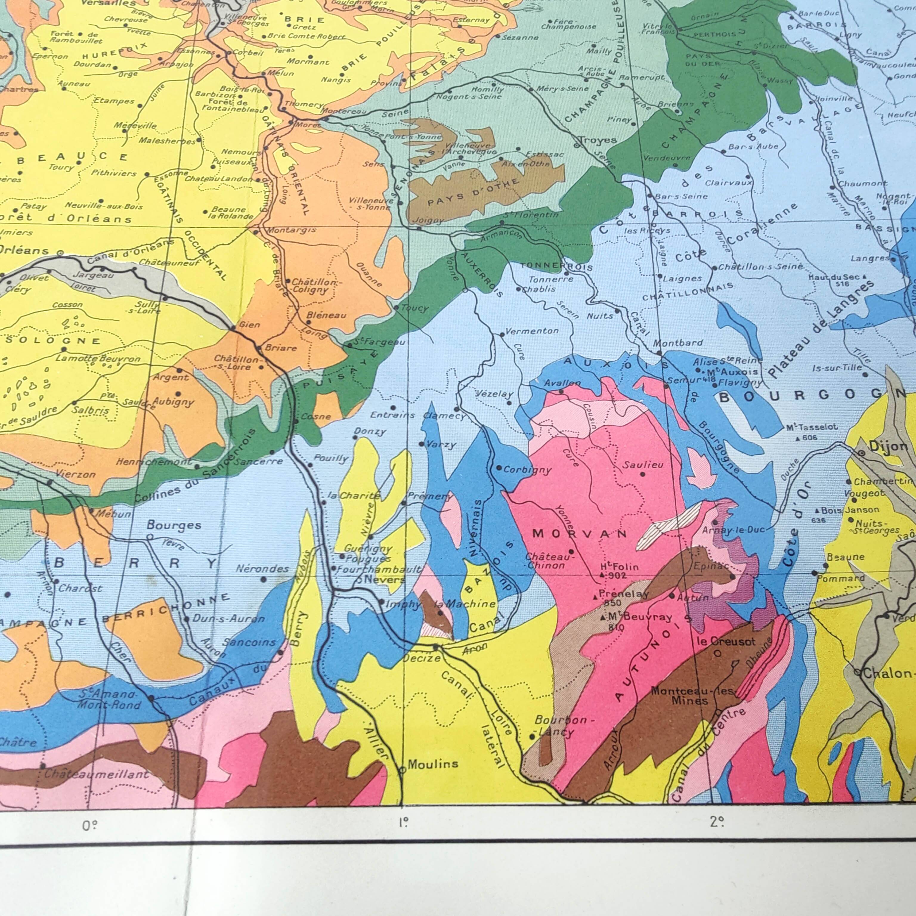 Old map of France Paris basin 43x43cm from 1950