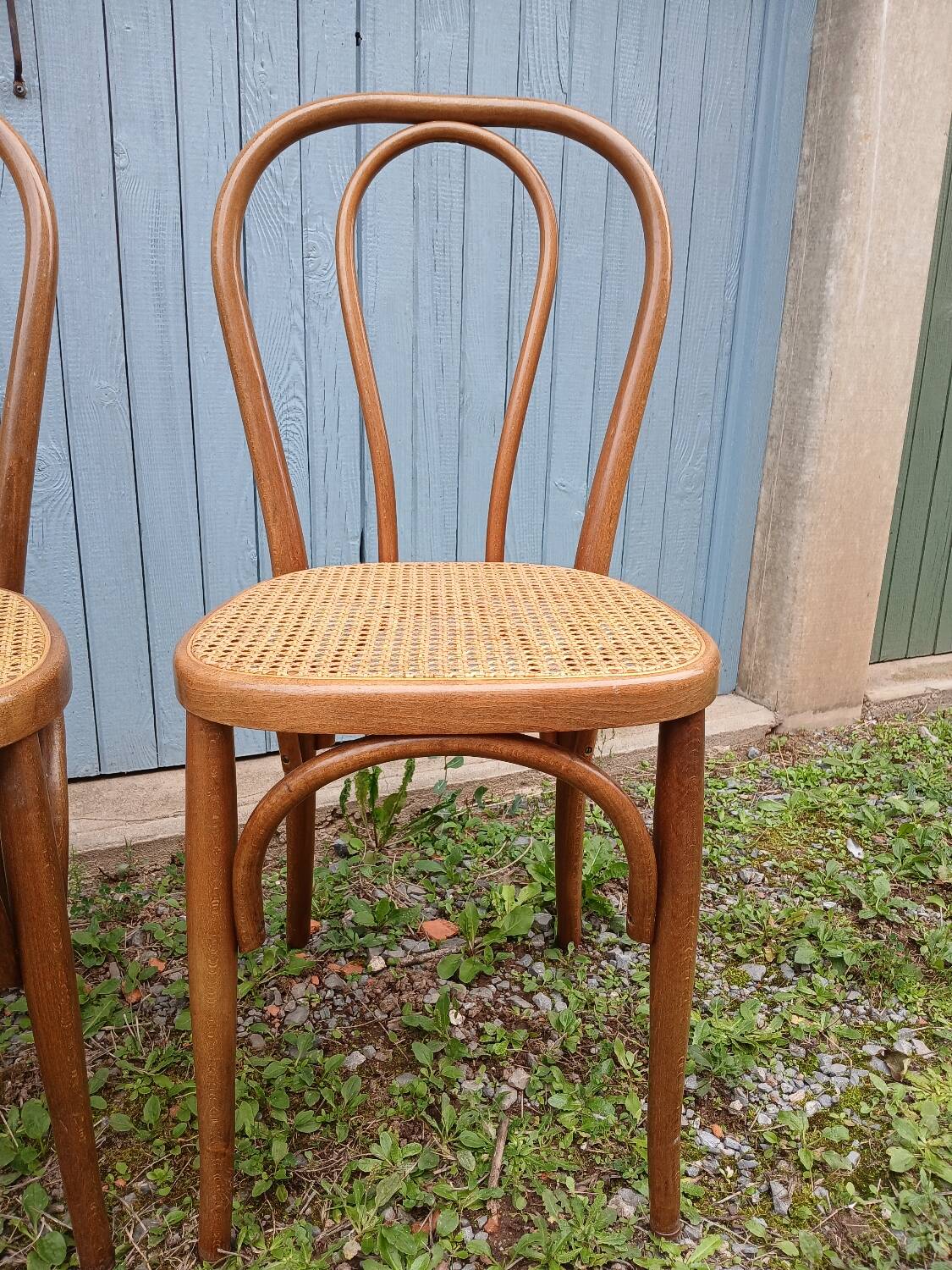 3 antique bistro chairs with canework