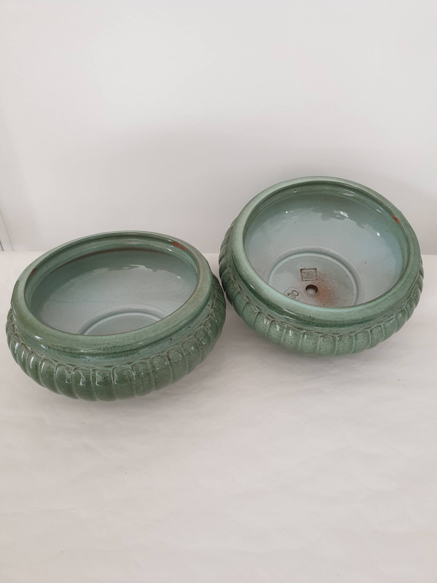 Set of 2 ceramic planters (plant pots) signed GPA made in France
