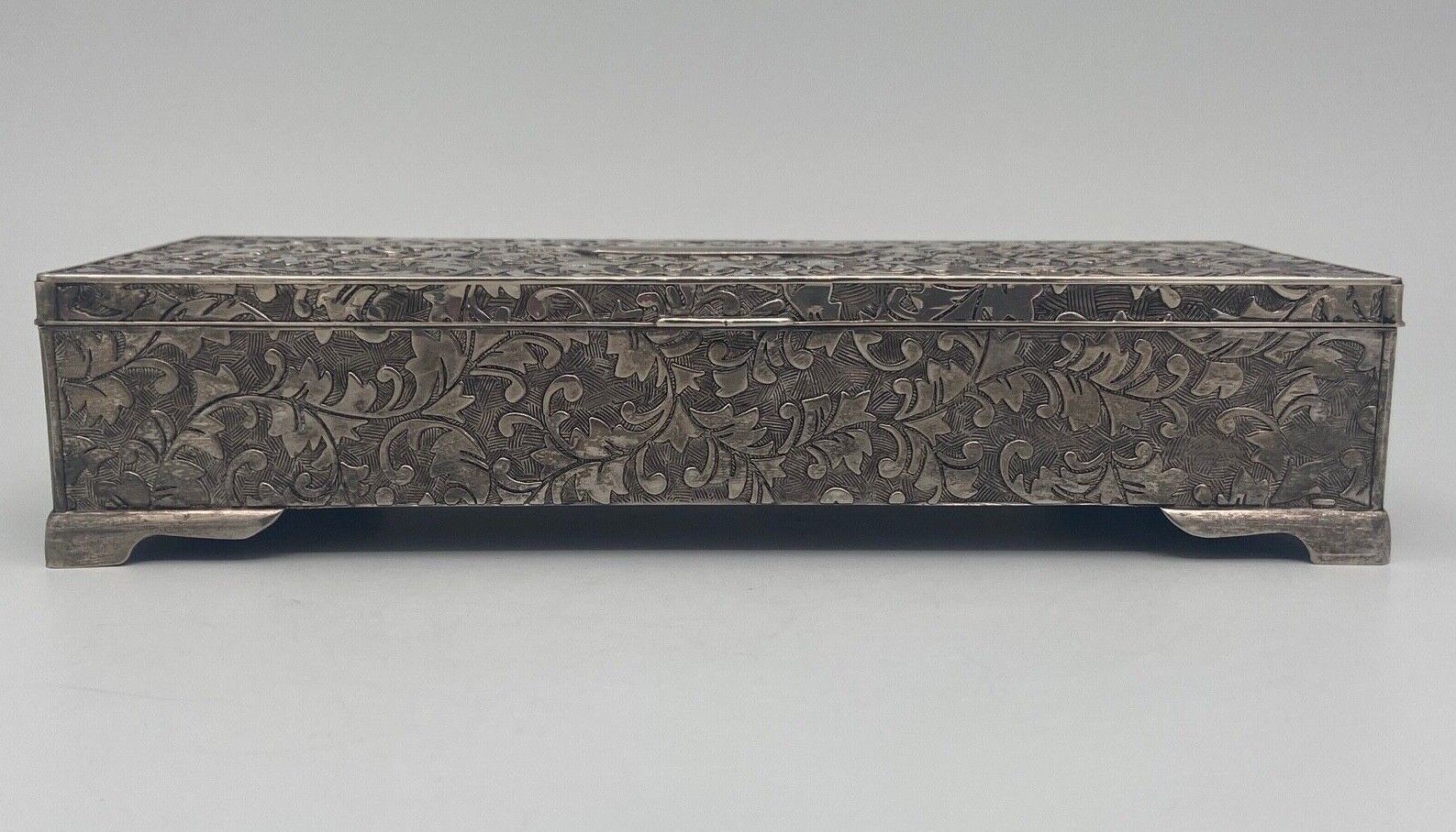 Silver metal jewelry box nineteenth compartmentalized work rich decor