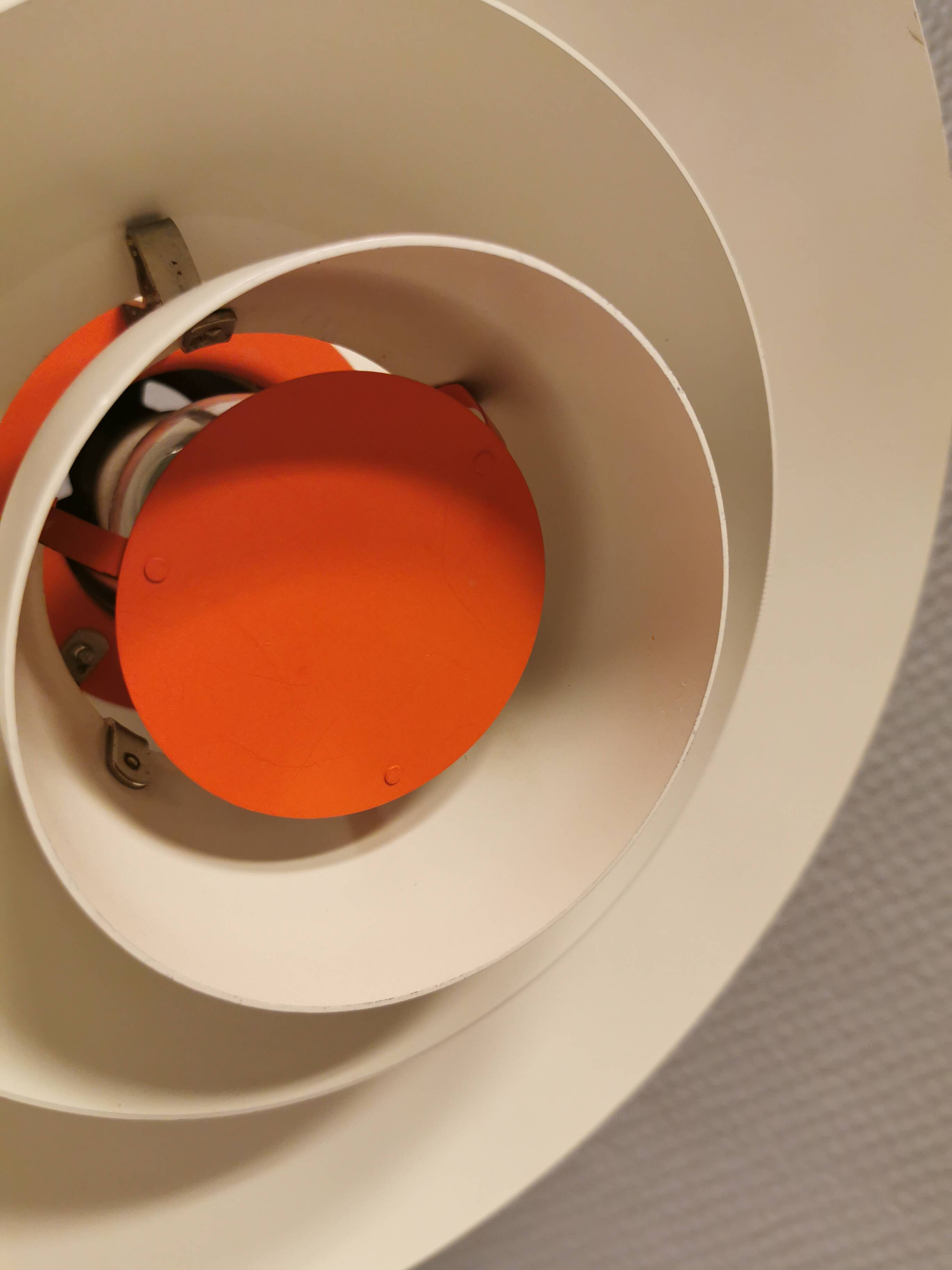 Older ph 4/3 hanging lamp, in white, with original orange dimmer.