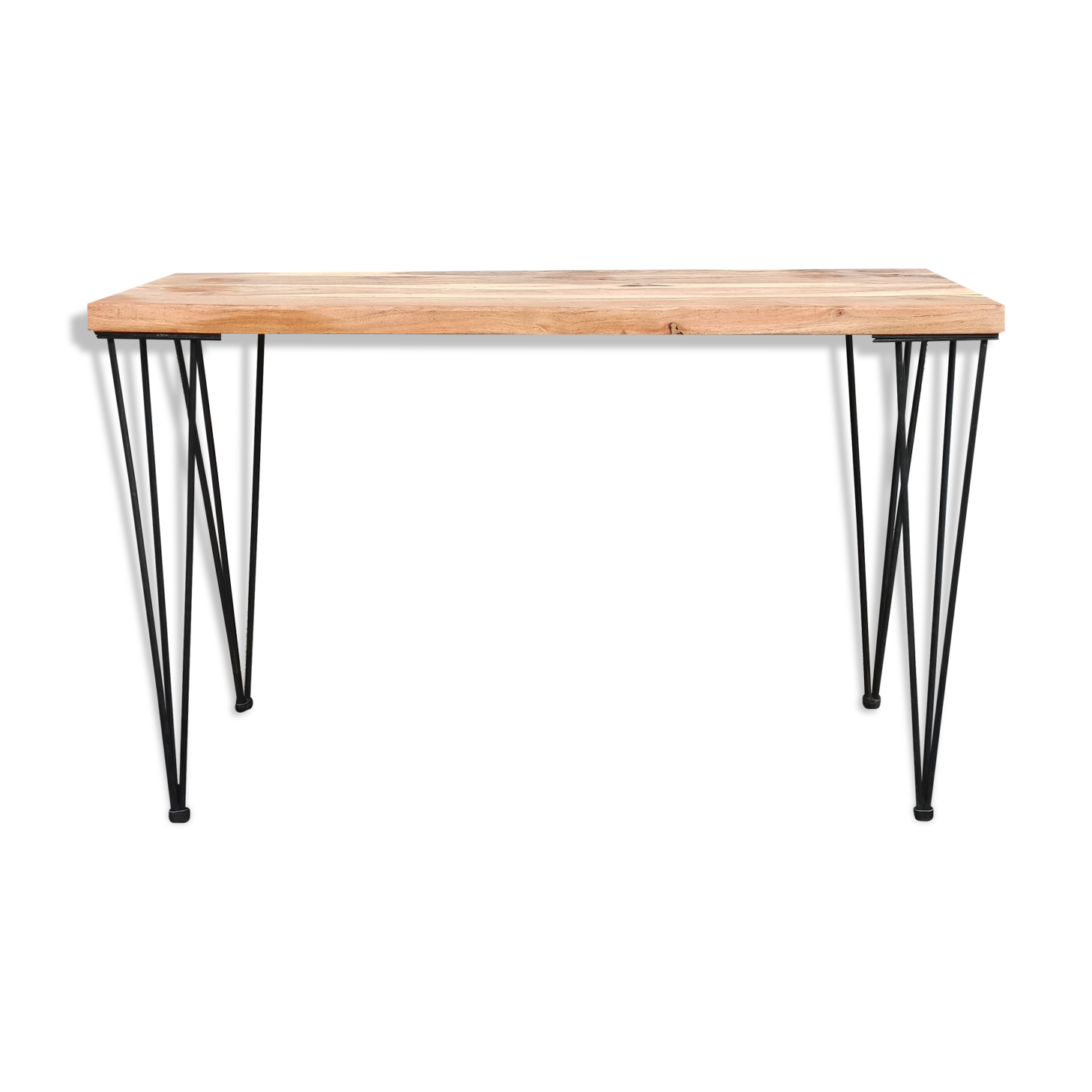 Wooden console with black metal legs