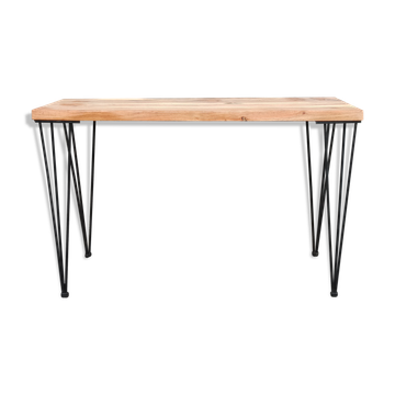 Wooden console with black metal legs