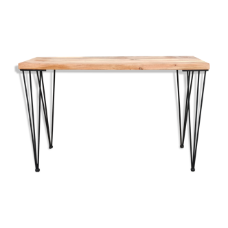 Wooden console with black metal legs