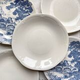 5 vintage Gien earthenware plates from France, mismatched, vintage blue pattern