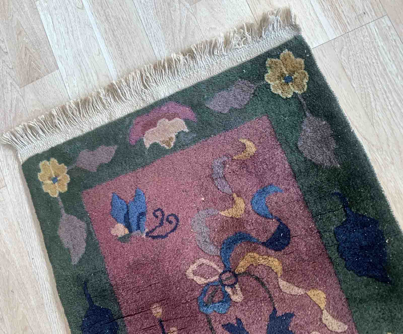 Chinese Art Deco handmade antique carpet 64cm x 128cm 1920s