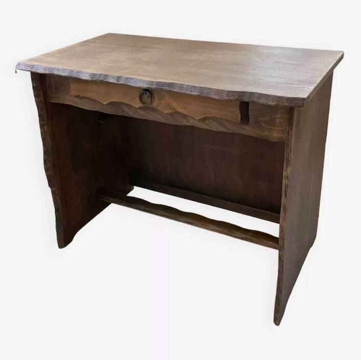 Brutalist desk in elm, signed Aranjou.