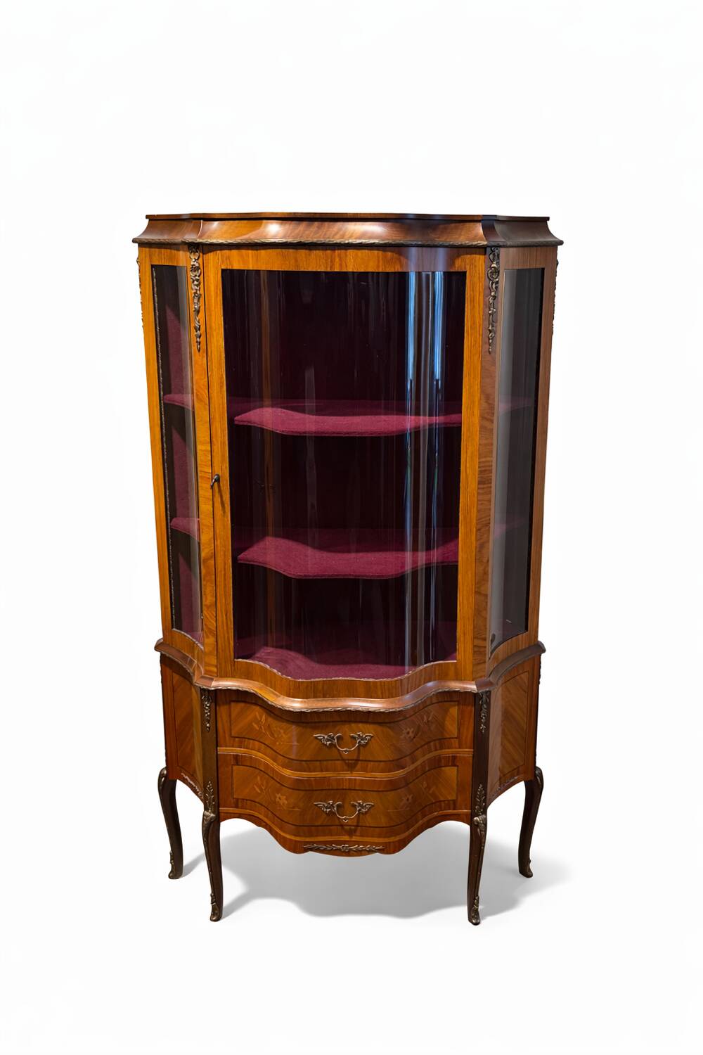Antique Louis XV style display cabinet with marquetry, circa 1900.