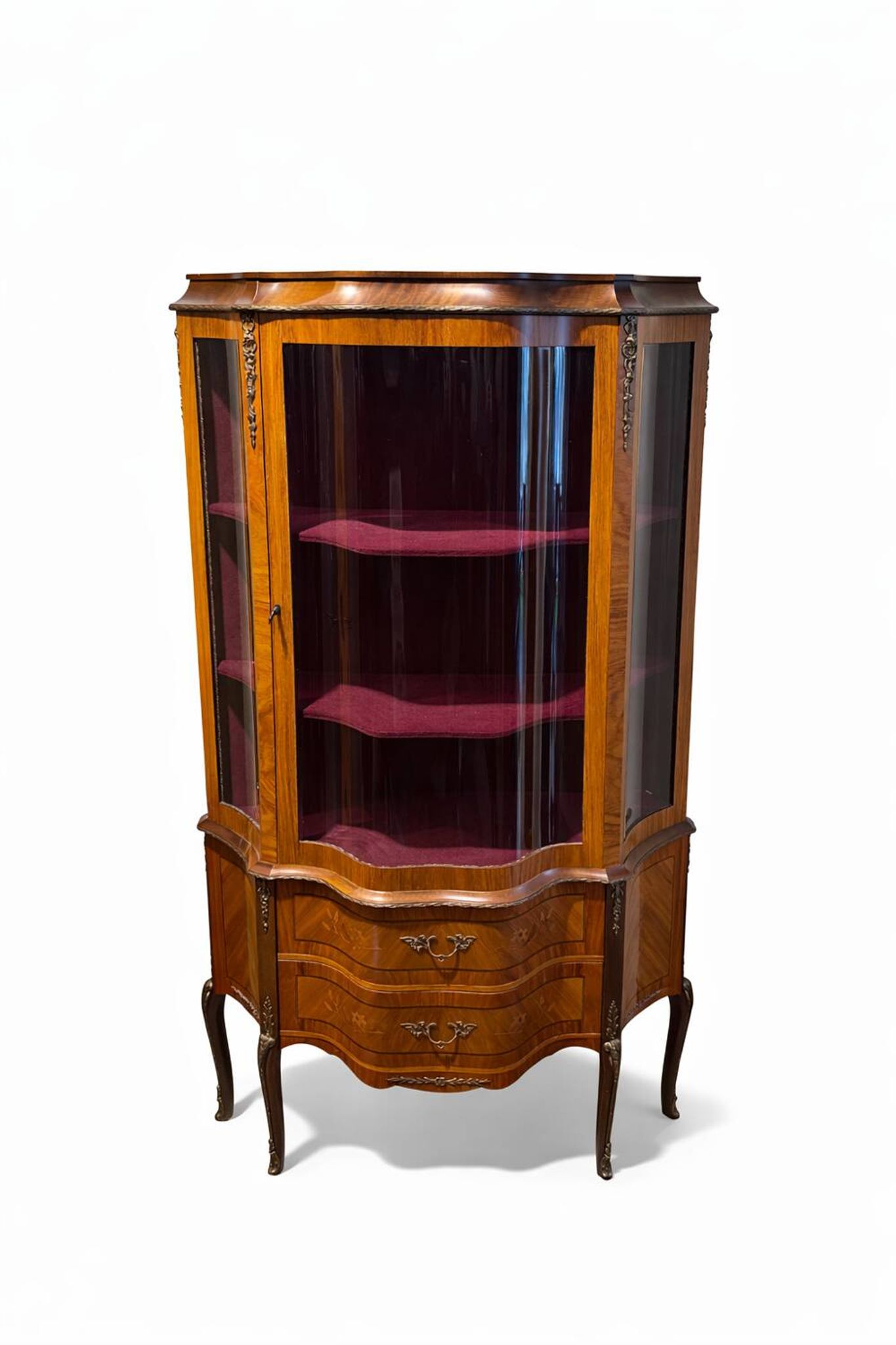 Antique Louis XV style display cabinet with marquetry, circa 1900.