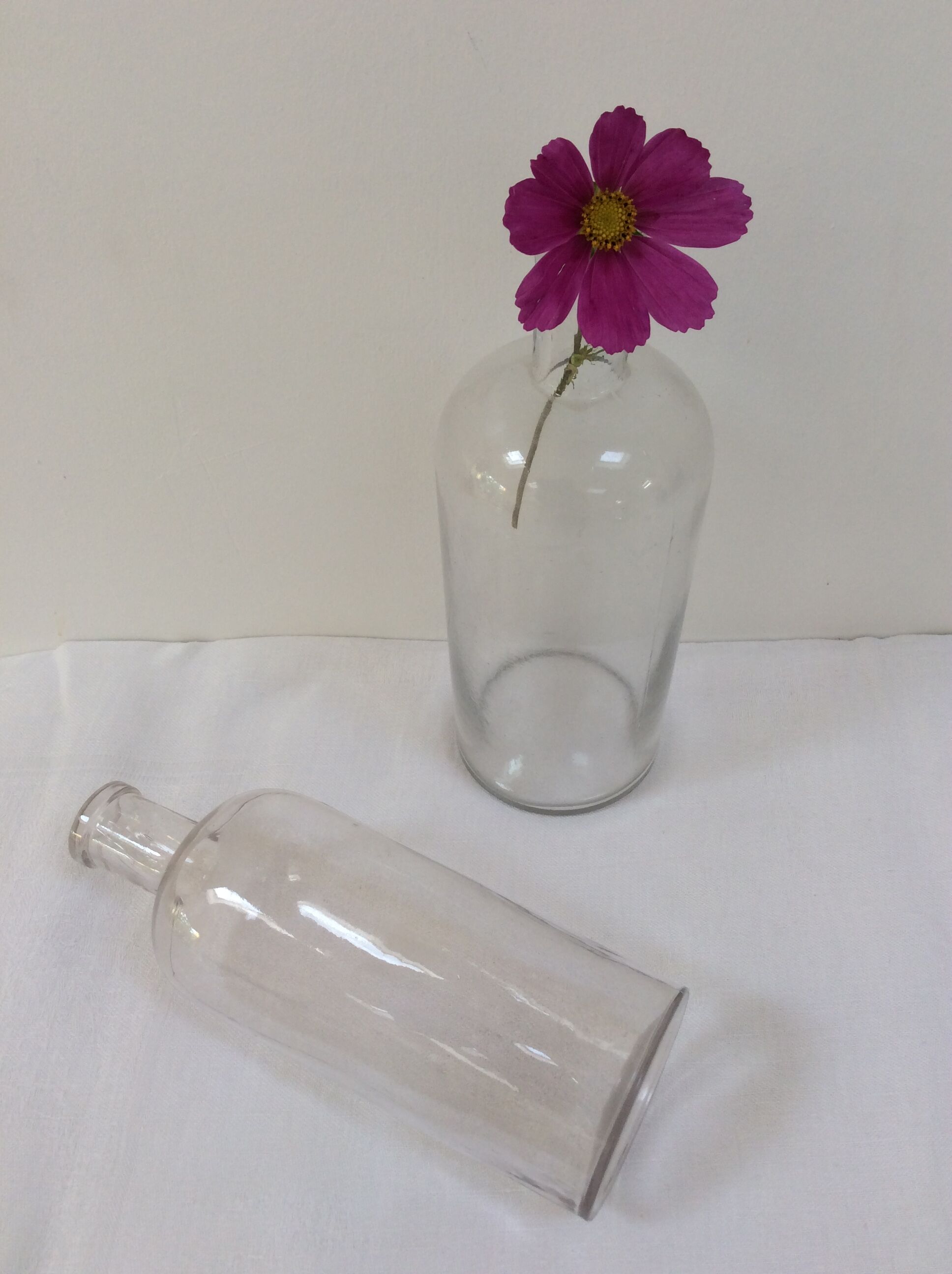 Pair of former pharmaceutical glass bottles