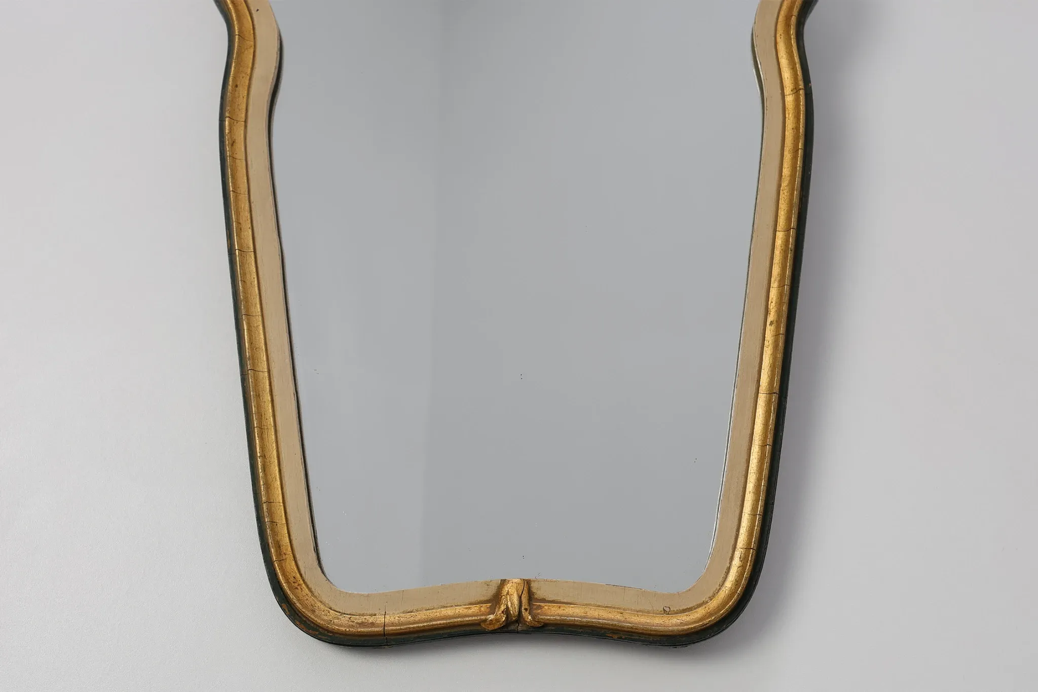 Small Louis XV Style Gilt Mirror with Green and Cream Frame, Italy, 20th Ce
