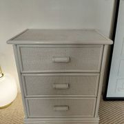 Vintage cane commode with 3 drawers - white patinated wood - seaside spirit