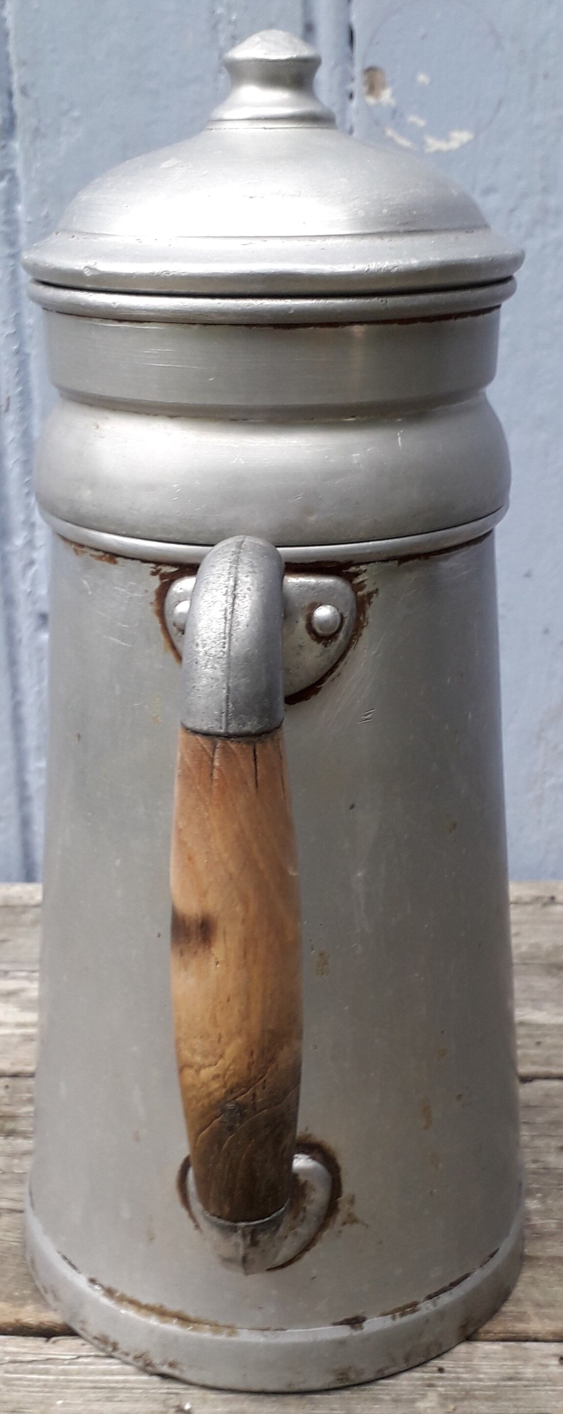 Aluminum and wood coffee pot