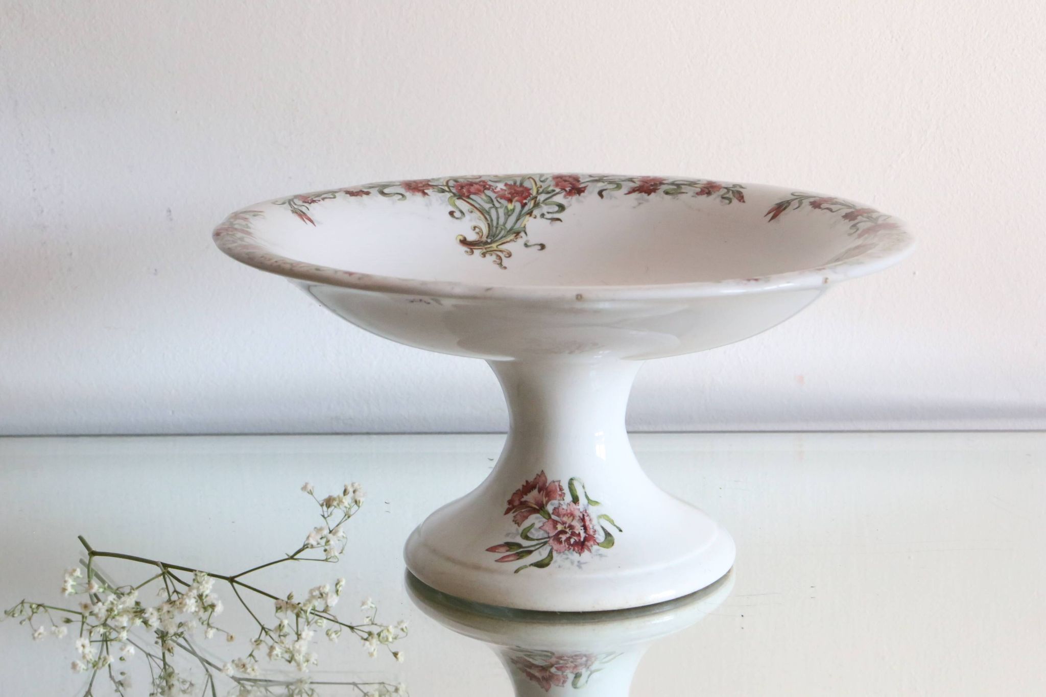 Antique dish, polychrome ironstone compote dish, “Guirlandes” model from the