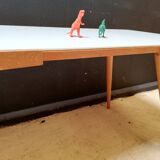 Wooden coffee table, children's desk glass top, interier praha, 1960, Czechoslovakia