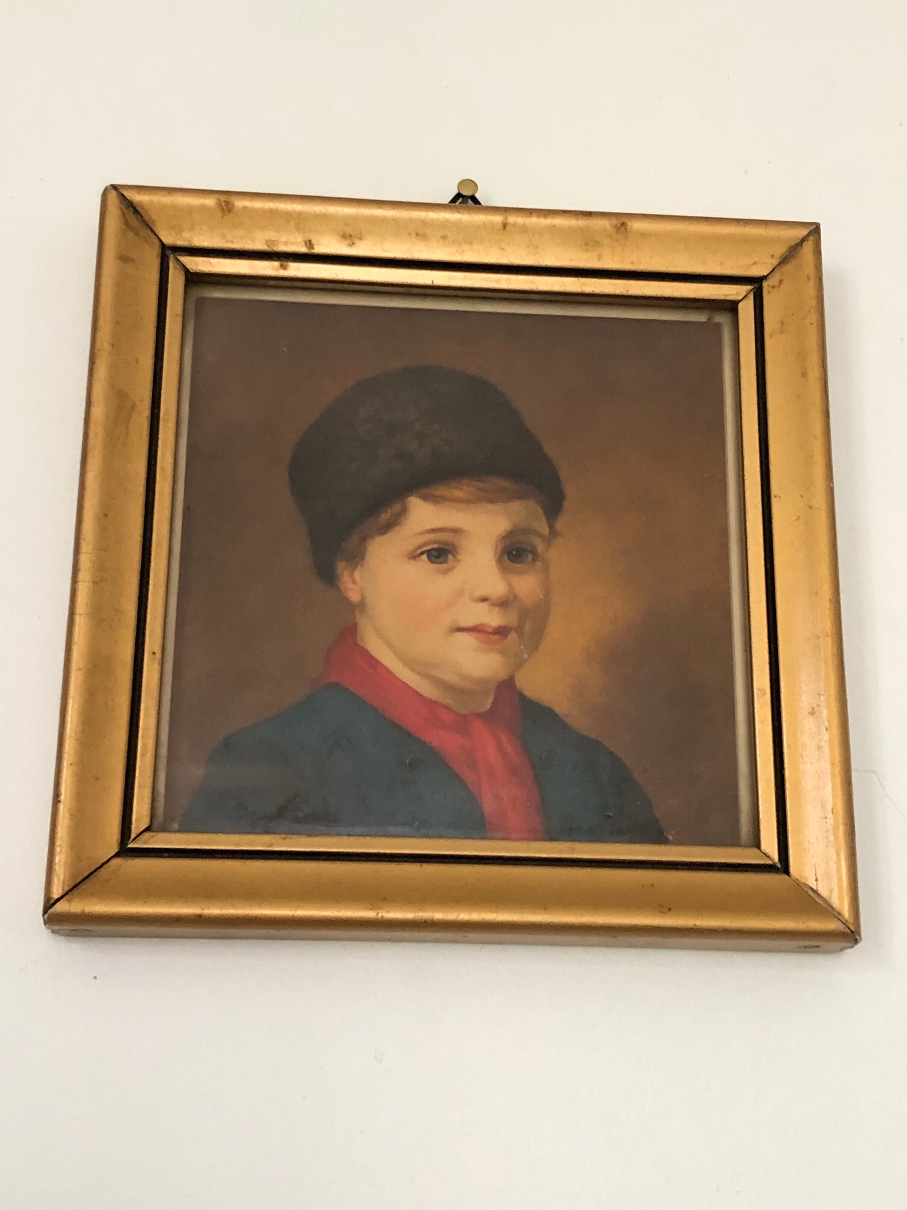 Old portrait under glass - gilded wooden frame