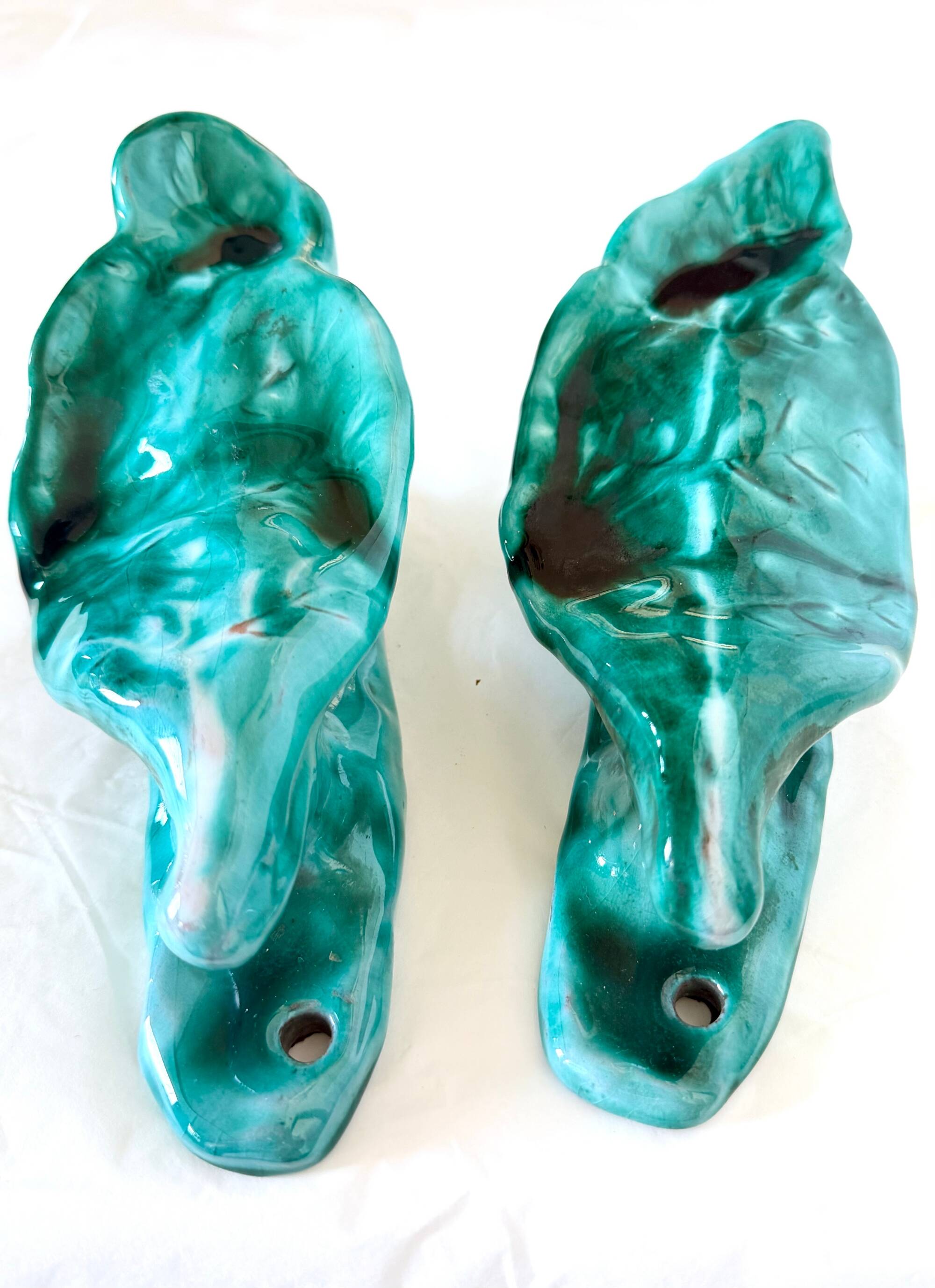 xPair of Handcrafted Teal Enameled Door Handles by Gabbianelli, Albisola, I