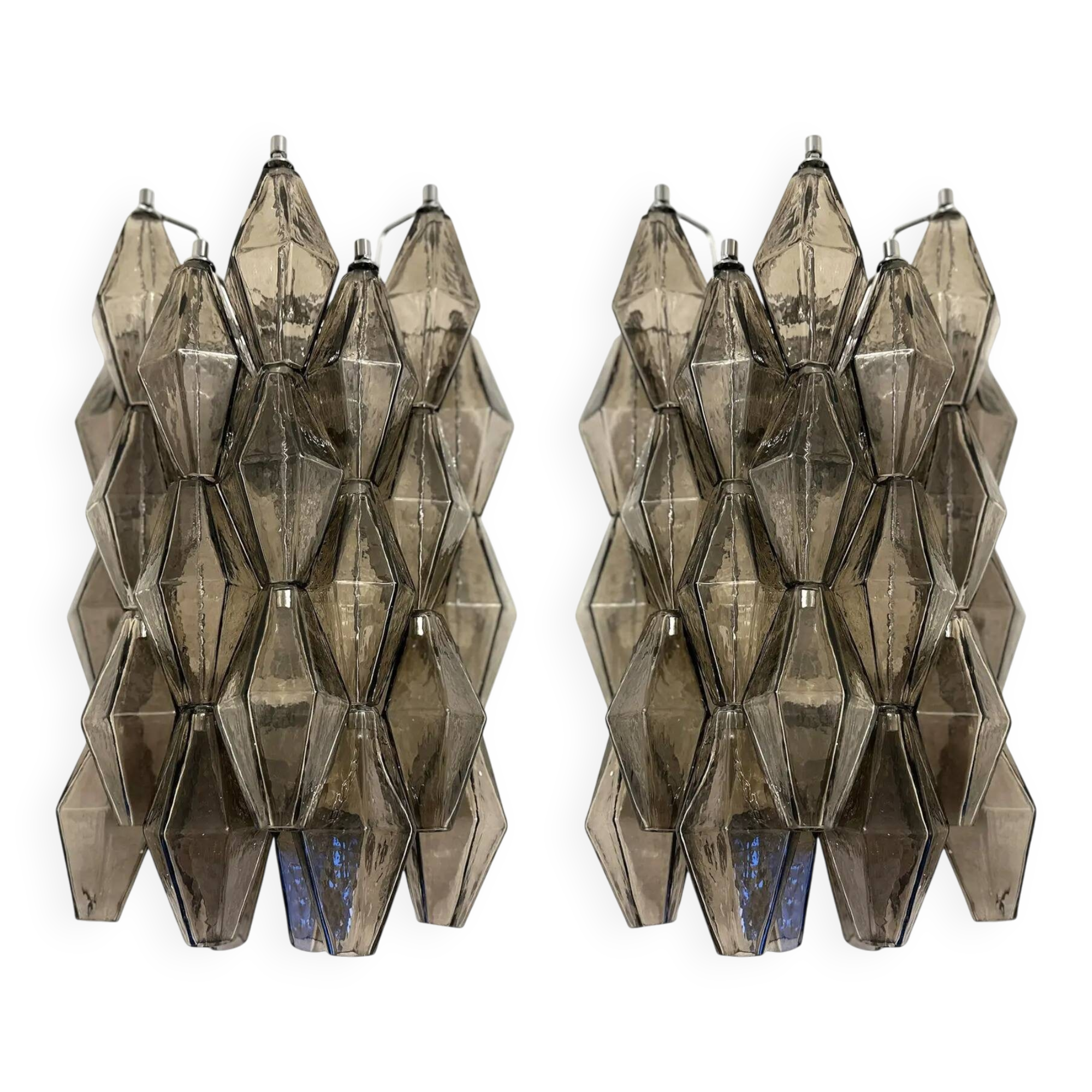 Set of Two “Poliedri” Murano Glass Wall Sconce in Venini Style