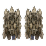 Set of Two “Poliedri” Murano Glass Wall Sconce in Venini Style