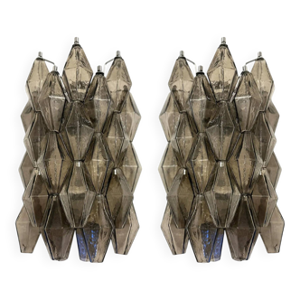 Set of Two “Poliedri” Murano Glass Wall Sconce in Venini Style