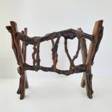 Vintage brutalist magazine rack 1970 wood & vine branch 70s 1970s year