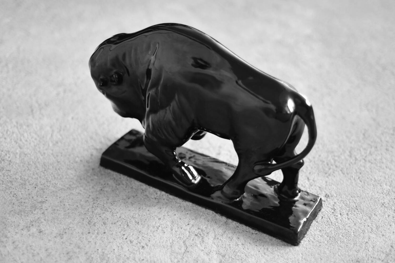 Large porcelain bison figurine, Vintage Mid-Century Nordic Modern Black