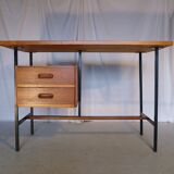 Modernist vintage desk in wood and black lace-up steel