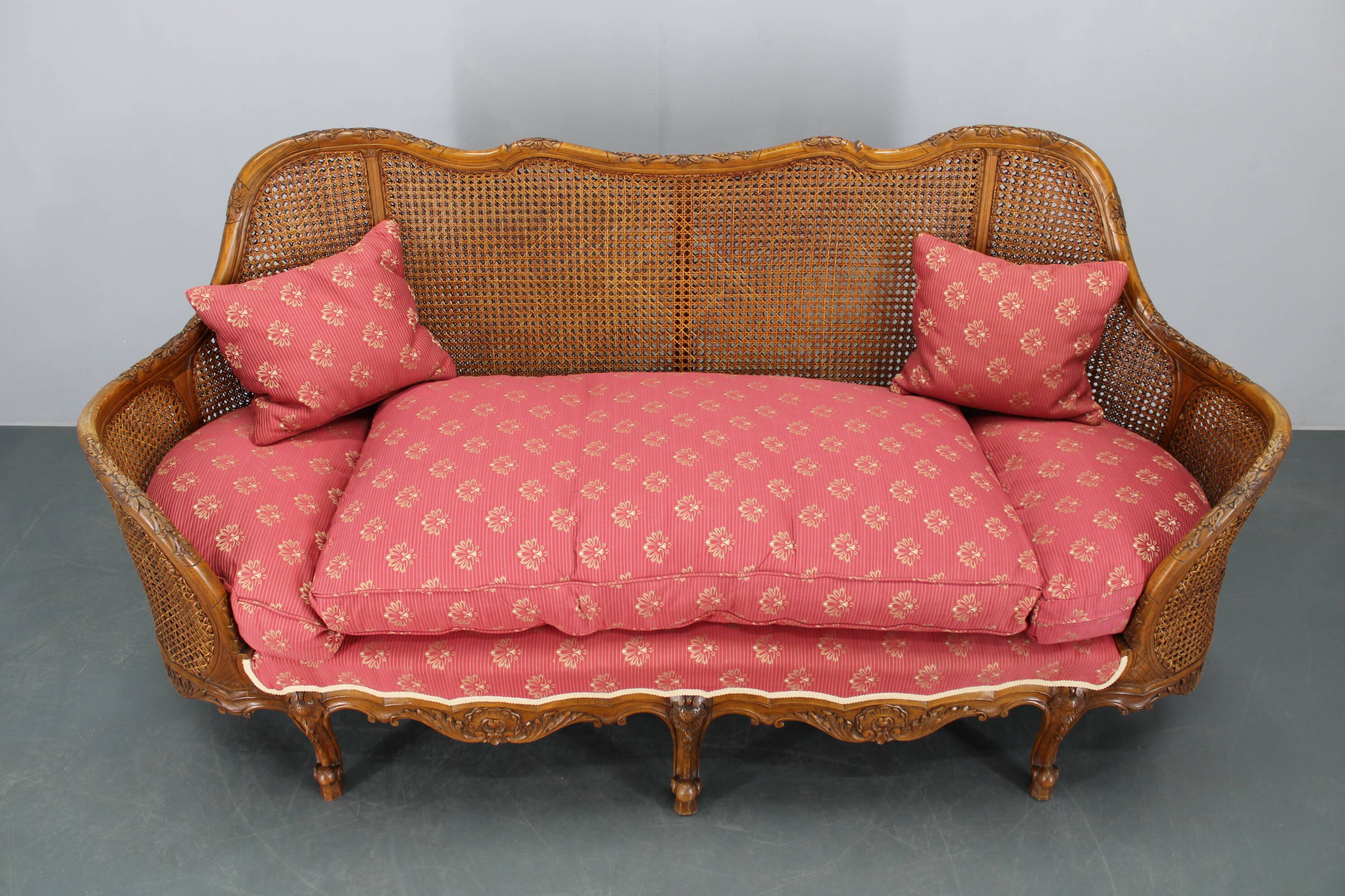 Antique Carved Sofa with Cane Sides , Czechoslovakia