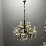 Vintage Bronze & Crystal Chandelier, 15 Lights, 1950s