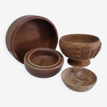 Four vintage solid wood cups