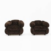 Vintage Italian armchairs brown velvet  1970s , set of 2
