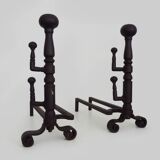 Large pair of wrought iron fireplace andirons. France, 19th century.