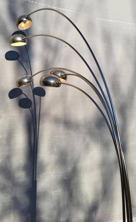 Vintage ARC floor lamp with 5 adjustable chrome arms on marble base