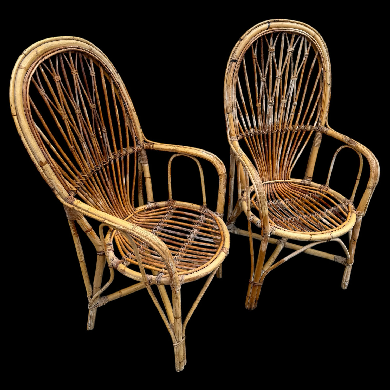 Rattan set of Provençal armchair and chair from the 60s
