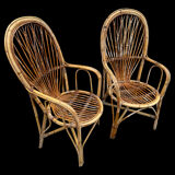Set en rotin fauteuil et chaise Provençale des années 60