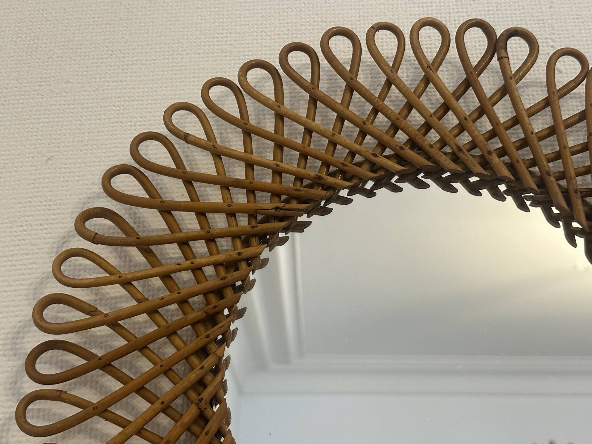 Vintage wicker art rattan mirror