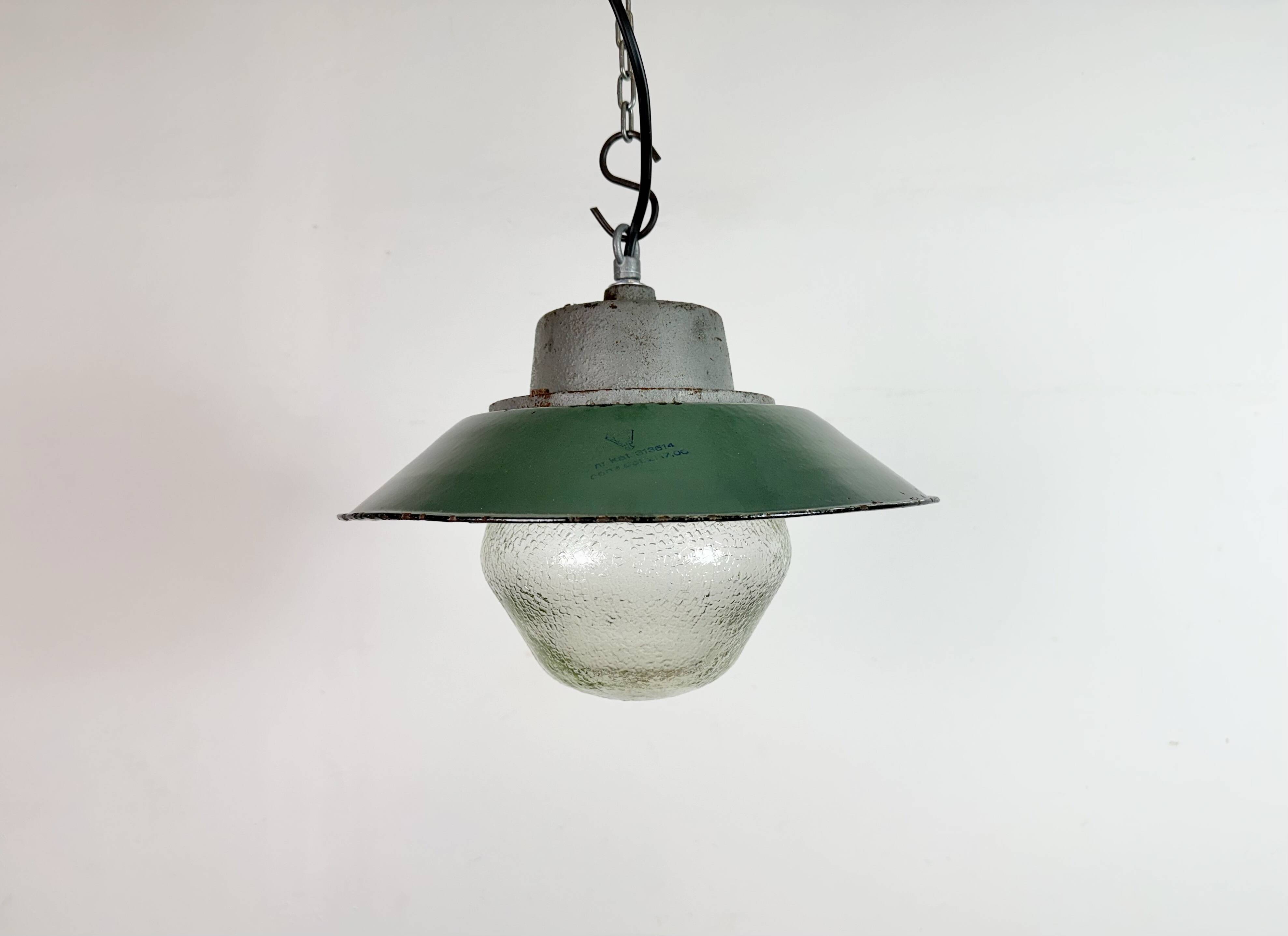 Green Enamel and Cast Iron Industrial Pendant Lamp, 1960s