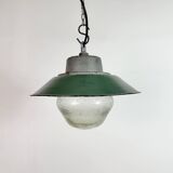 Green Enamel and Cast Iron Industrial Pendant Lamp, 1960s