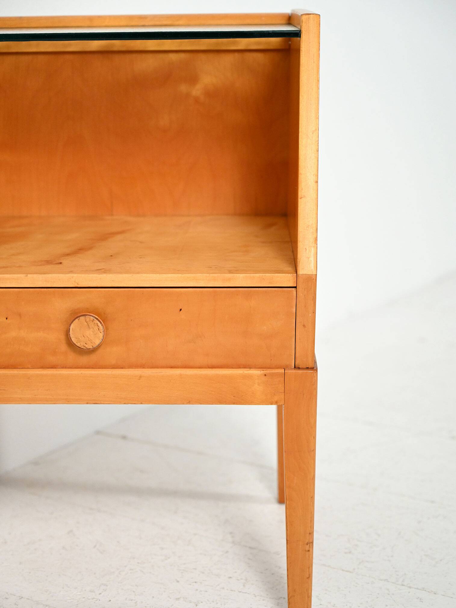Vintage scandinavian bedside table in birch burl