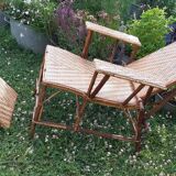 Chaise longue transat en rotin et cannage 1900