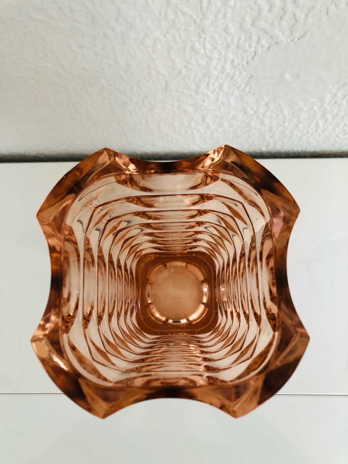 Large vintage vase textured pastel pink glass – Made in France