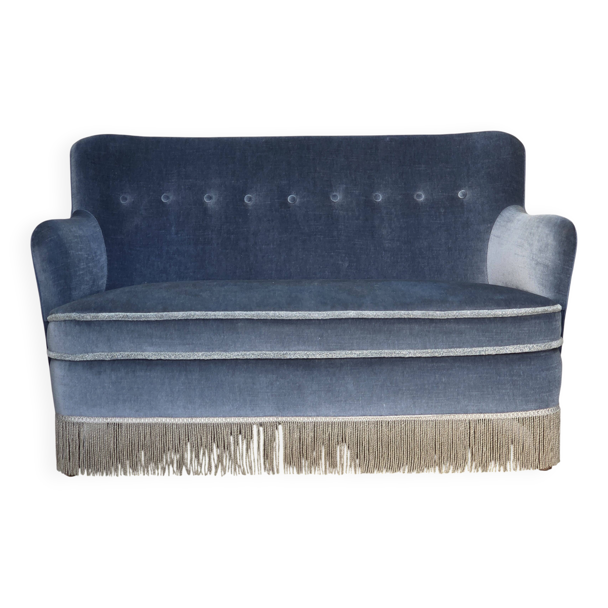 1970s, Danish 2-seater sofa, furniture velour, beech wood.