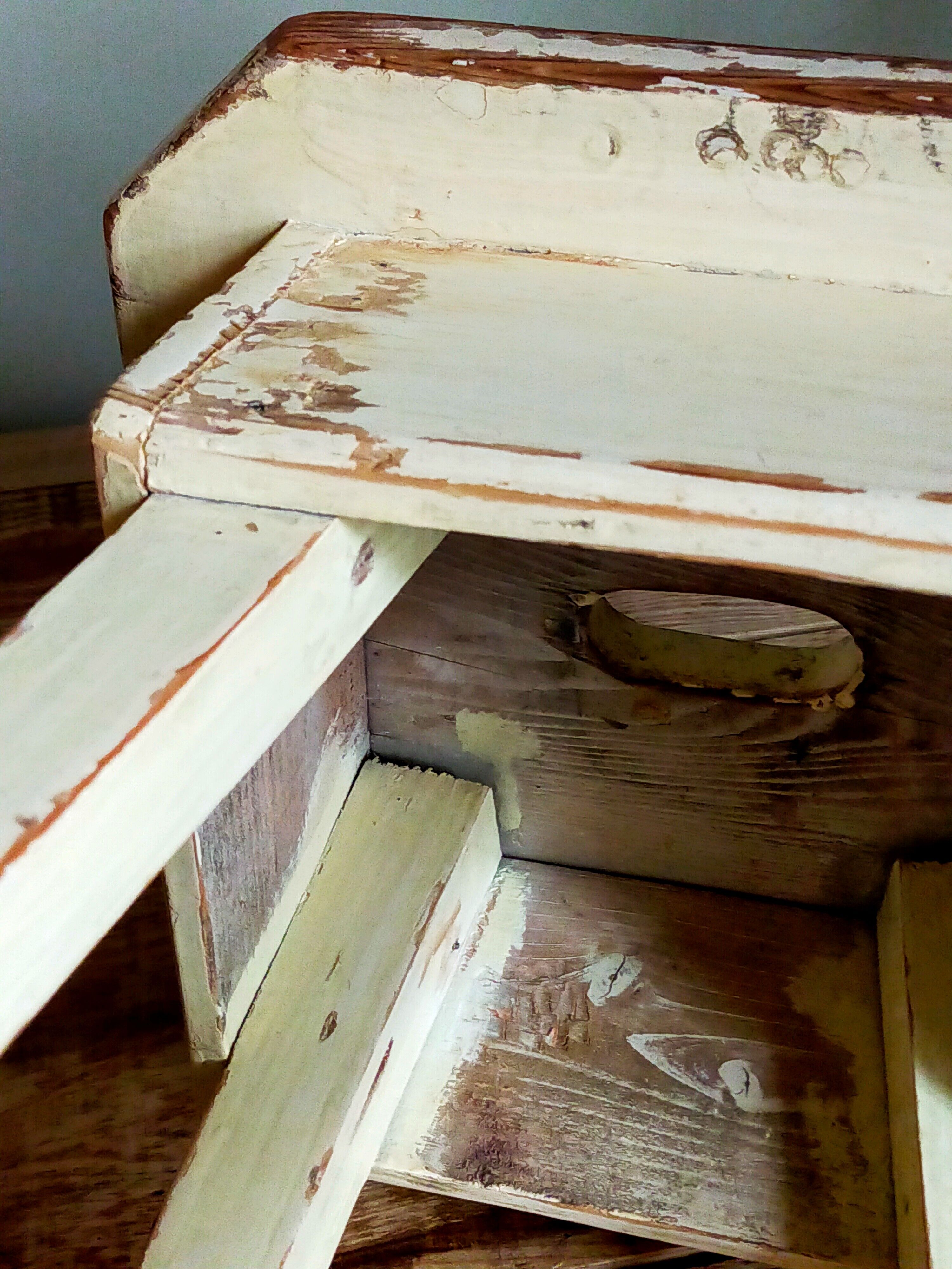 Workshop stool in antique patinated solid wood