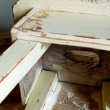 Workshop stool in antique patinated solid wood