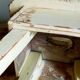 Workshop stool in antique patinated solid wood