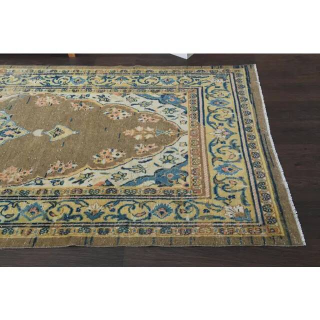 Vintage Turkish Oushak Handmade Wool Cotton Brown Runner Rug 127x310
