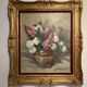 Antique painting, still life with lilacs and peonies signed Van der Berg circa 1950