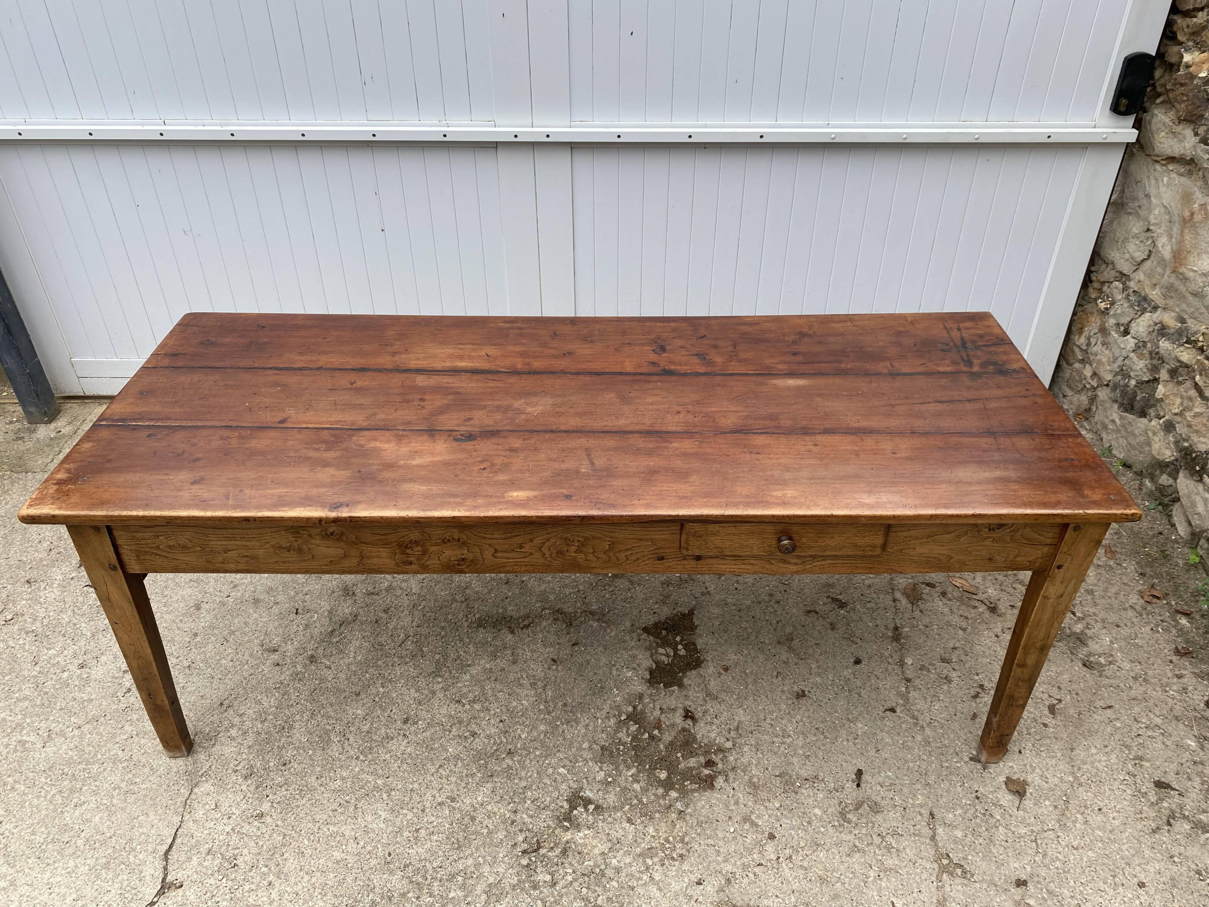Solid wood farmhouse table with 2 drawers, 1900