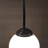 Bauhaus style suspension in aluminium and opaline, diameter 25 cm - mid 20th century.