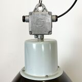 Industrial black enamel factory lamp with glass cover, 1960s